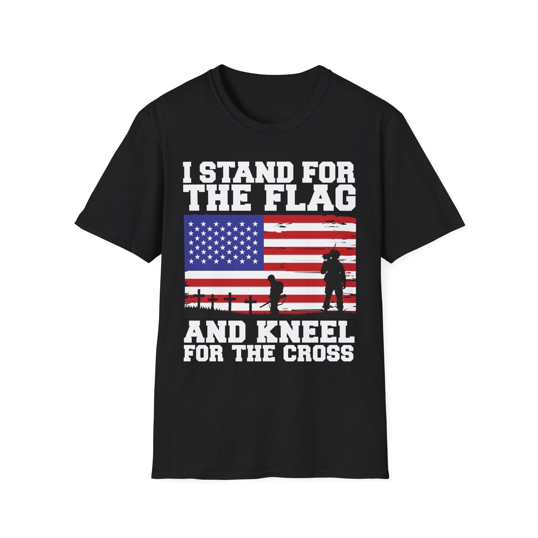 I Stand for the Flag & Kneel for the Cross T-Shirt — Patriotic American Flag Tee