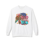 God Blessed the USA Crewneck Sweatshirt — Patriotic Christian American Flag Design