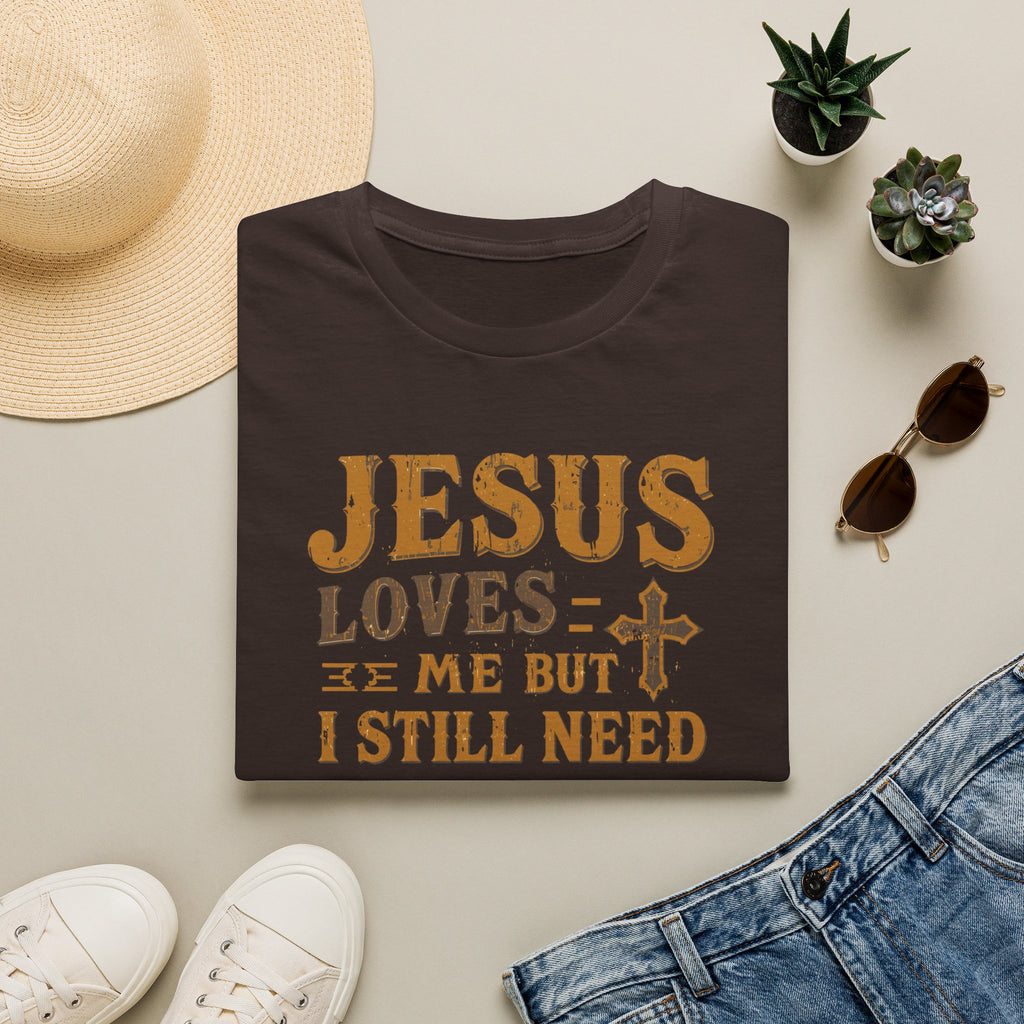 Christian Coffee T-Shirt - "Jesus Loves Me But I Still Need Coffee" Faith Tee
