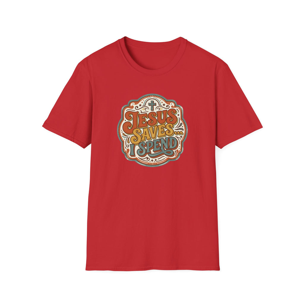 Christian T-Shirt — "Jesus Saves" Vintage Script Faith Tee