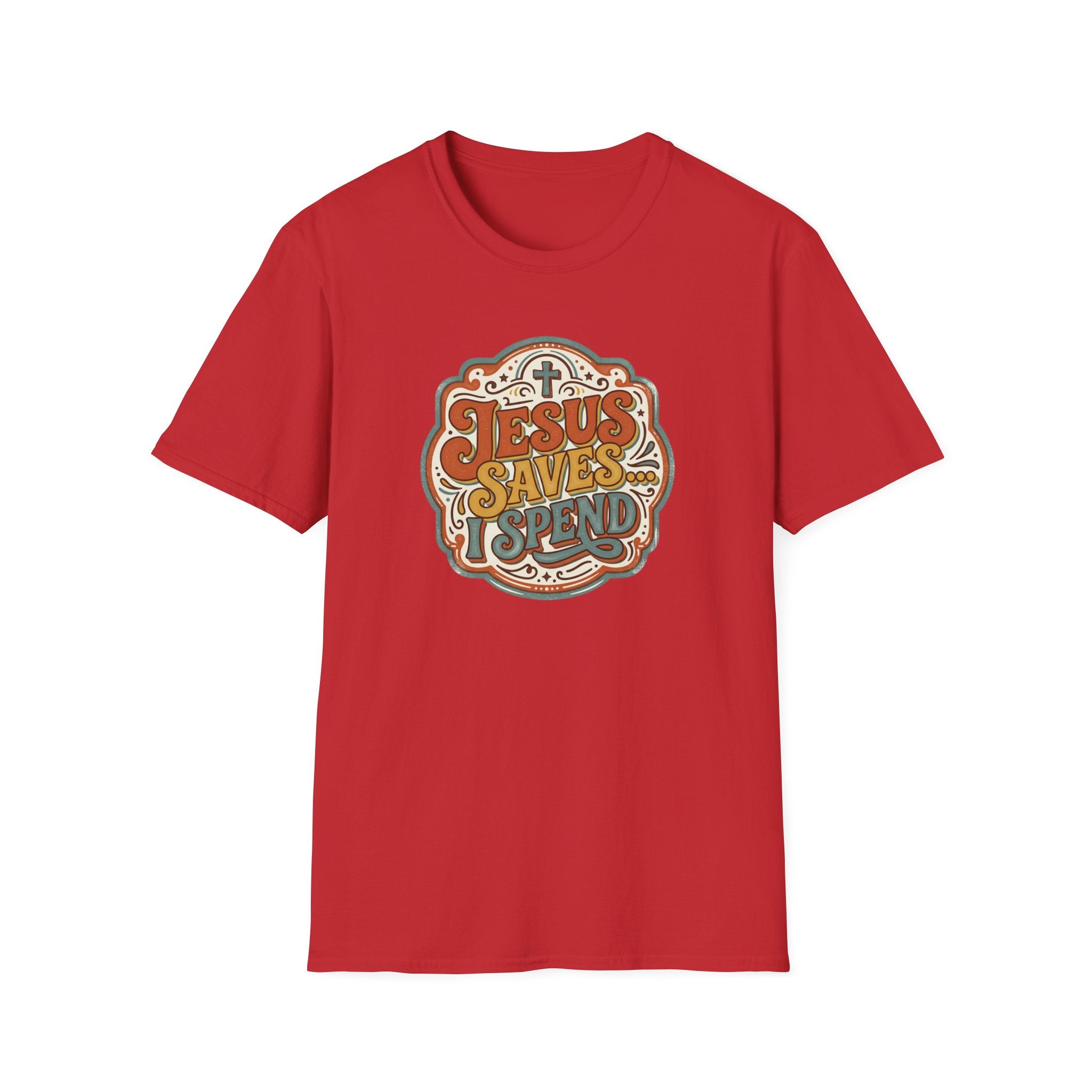 Christian T-Shirt — "Jesus Saves" Vintage Script Faith Tee