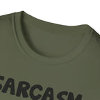 Sarcasm T-Shirt — "Sarcasm because slapping people is probably a sin" Funny Graphic Tee