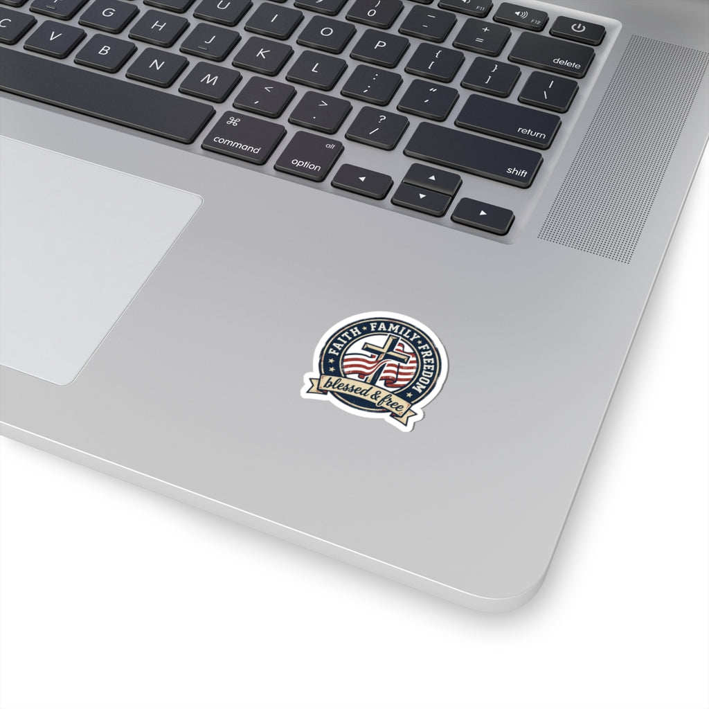 Faith Family Freedom 'Blessed & Free' Kiss-Cut Sticker | Patriotic, Vintage Americana