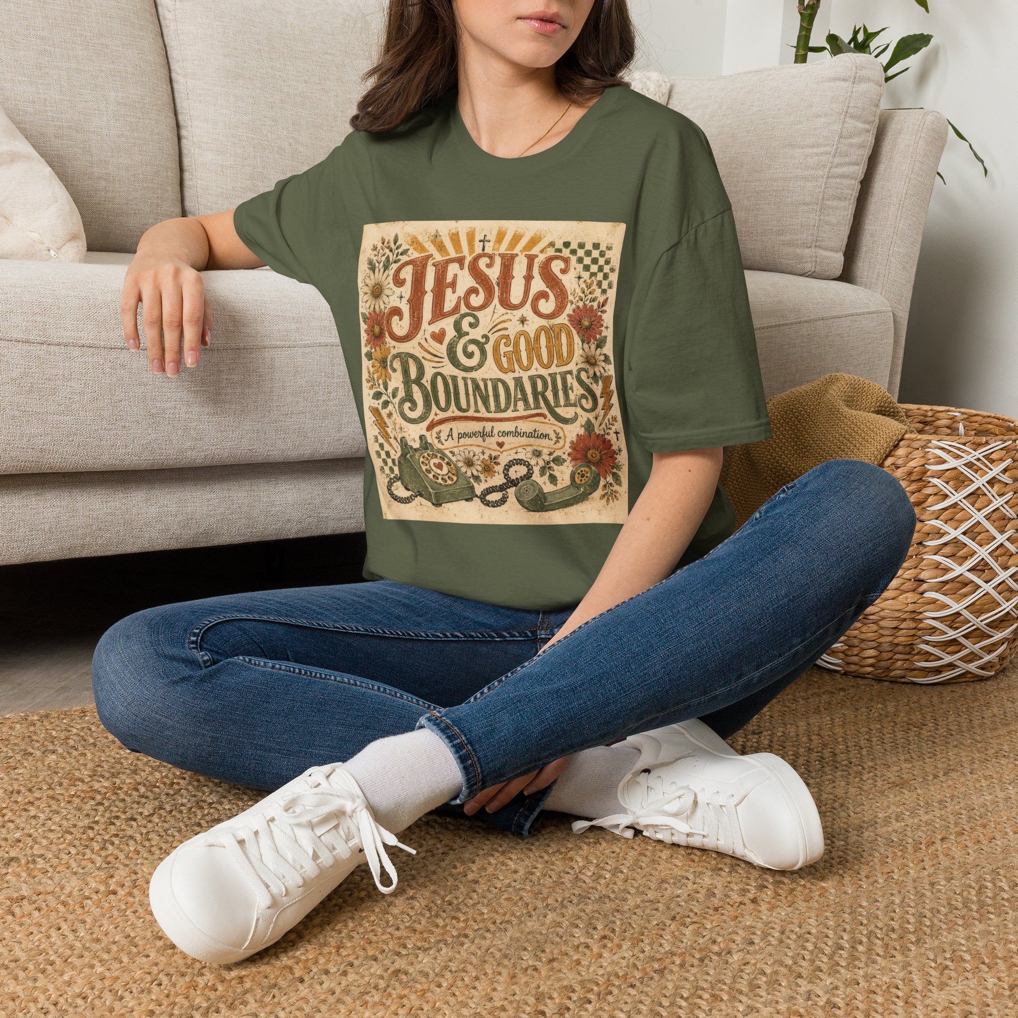 Jesus & Good Boundaries T-Shirt — Christian Faith Tee with Vintage Floral Design