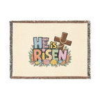 He Is Risen Woven Blanket — Easter Cross Floral Throw
