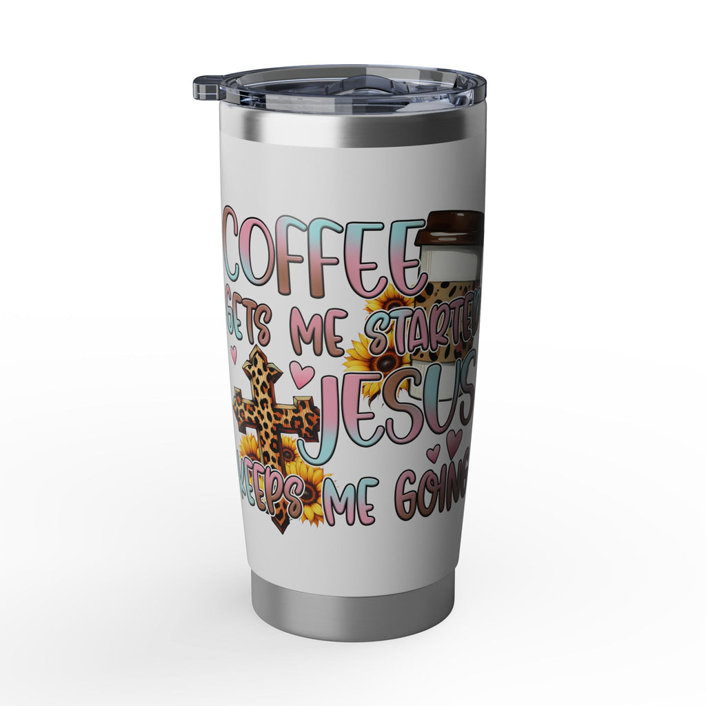 20oz Travel Tumbler — “Coffee Gets Me Through Keeping” Leopard & Coffee Cup Design