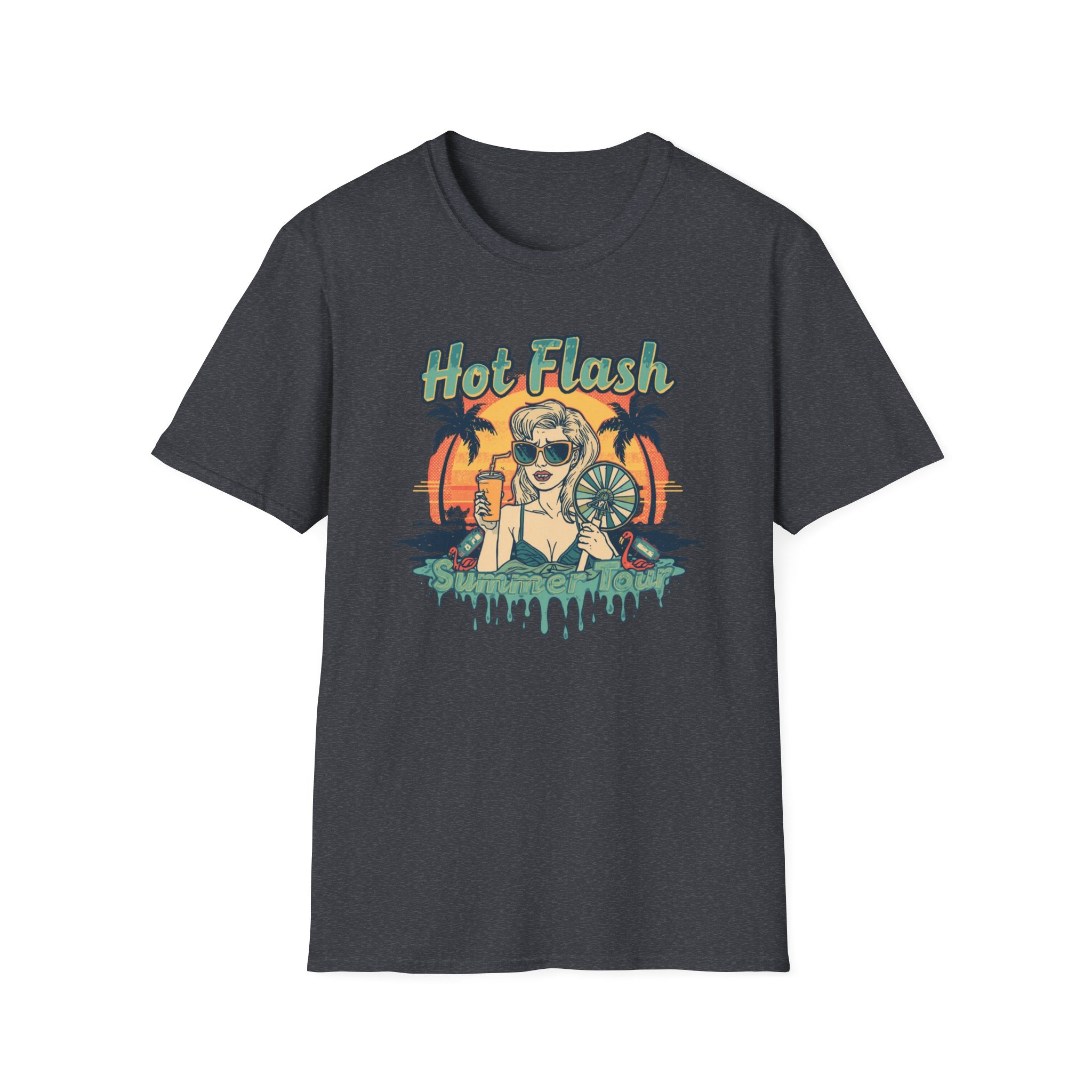 Hot Flash Summer Tour Retro Beach T-Shirt — Funny Menopause Graphic Tee