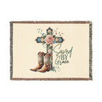 Saved By Grace Woven Blanket — Floral Cross & Cowboy Boots Throw