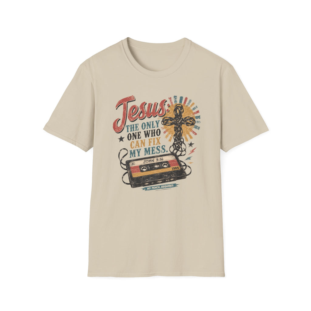 Jesus Can Fix My Mess T-Shirt — Retro Cassette Christian Tee