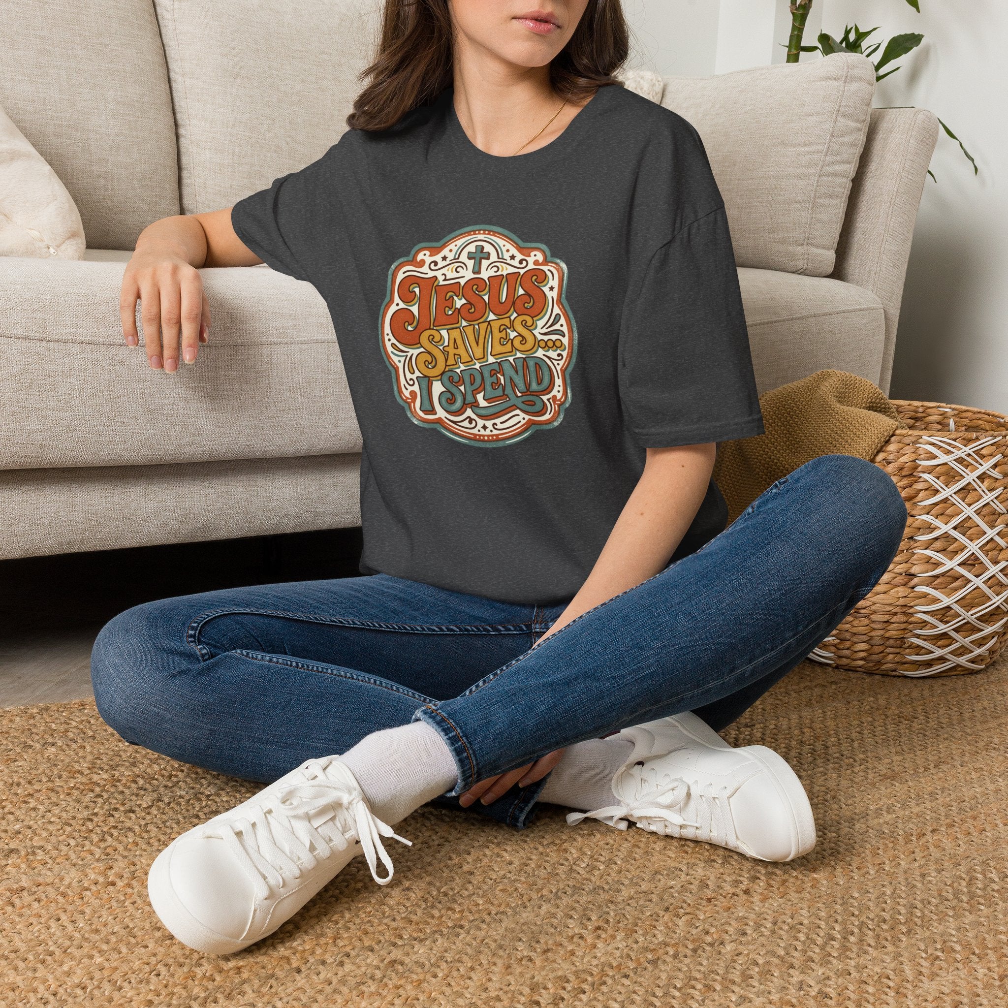 Christian T-Shirt — "Jesus Saves" Vintage Script Faith Tee