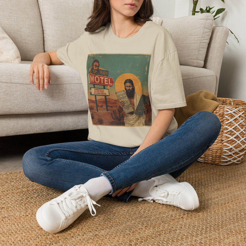 Desert Motel Graphic T‑Shirt — Vintage Roadside Jesus Art Tee