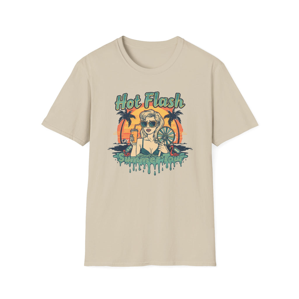 Hot Flash Summer Tour Retro Beach T-Shirt — Funny Menopause Graphic Tee