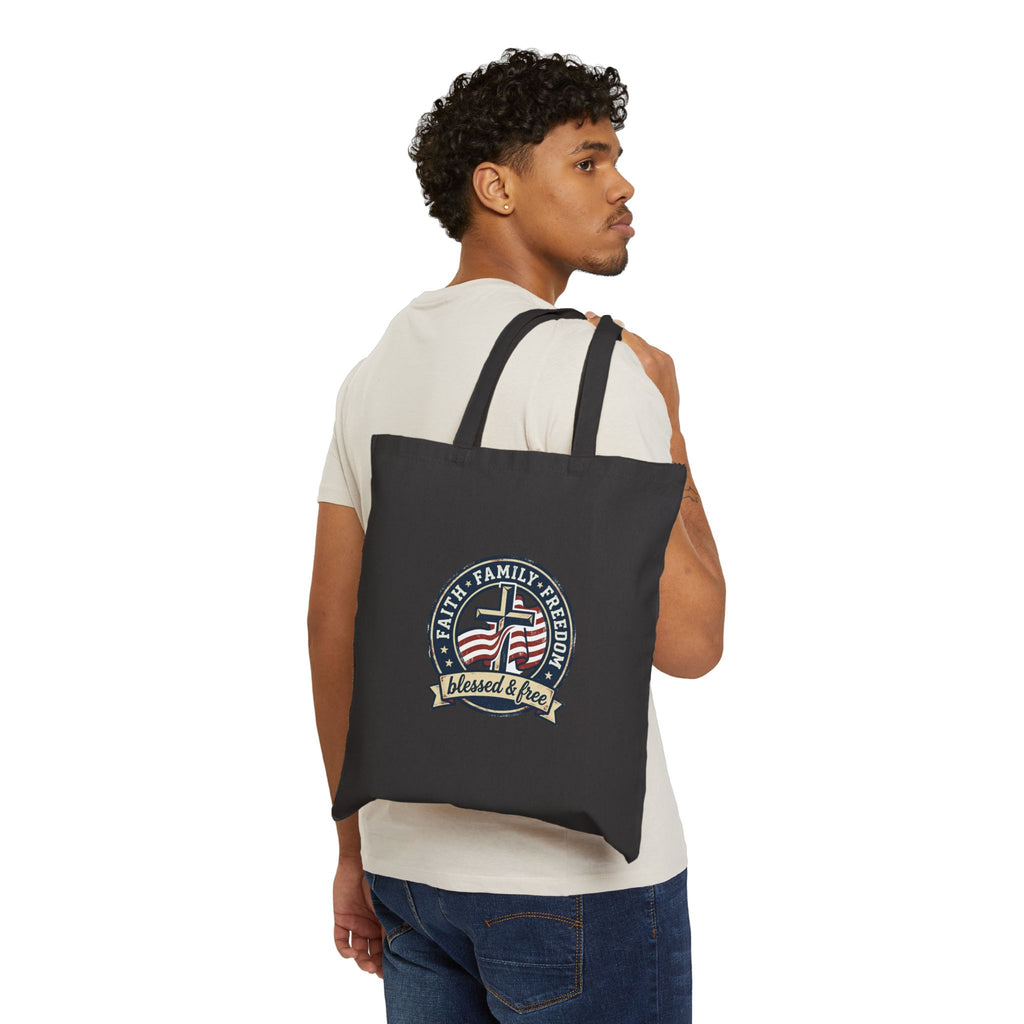 Faith • Family • Freedom tote | patriotic faith-based vintage Americana, July 4th