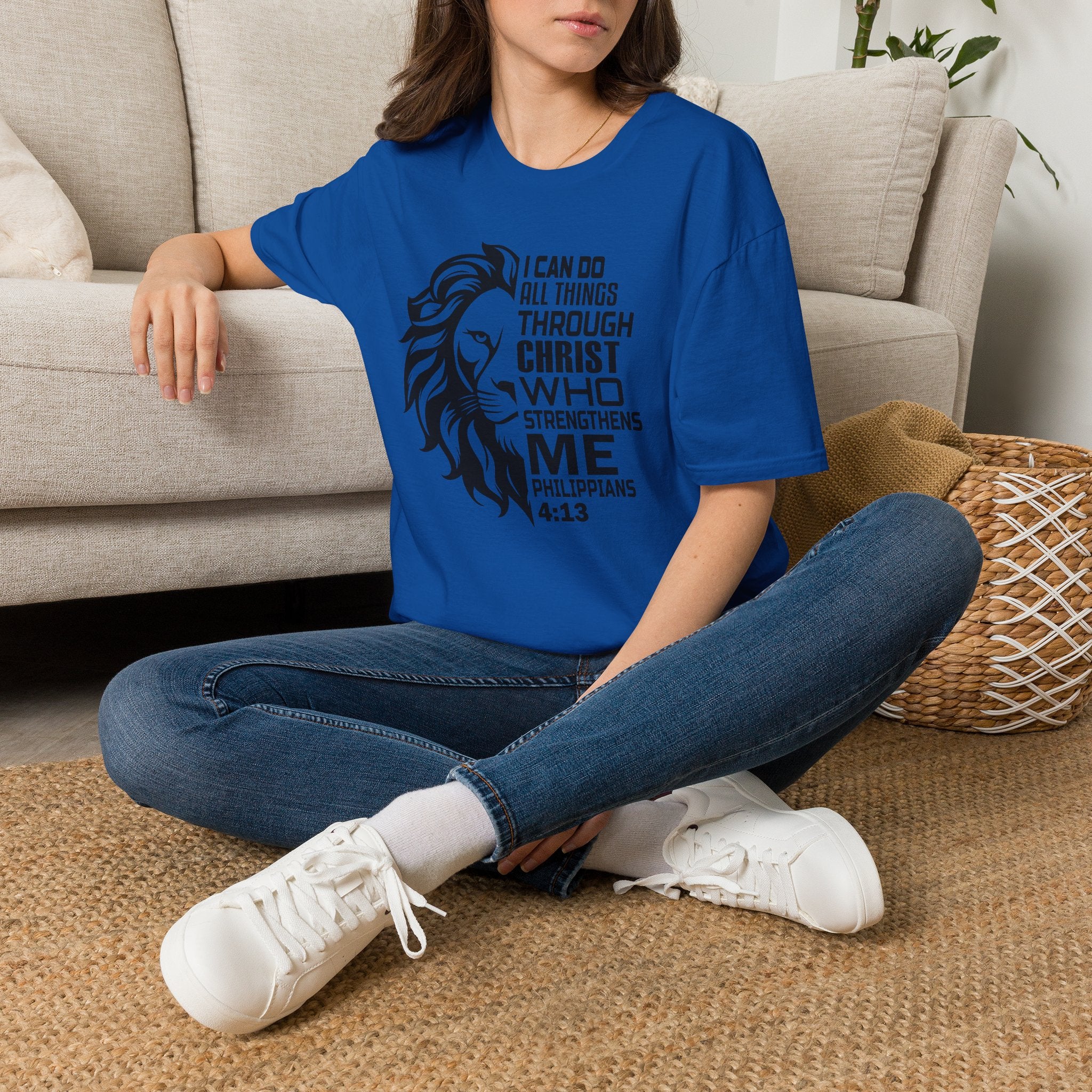 Philippians 4:13 Lion T-Shirt – "I Can Do All Things Through Christ" Christian Tee