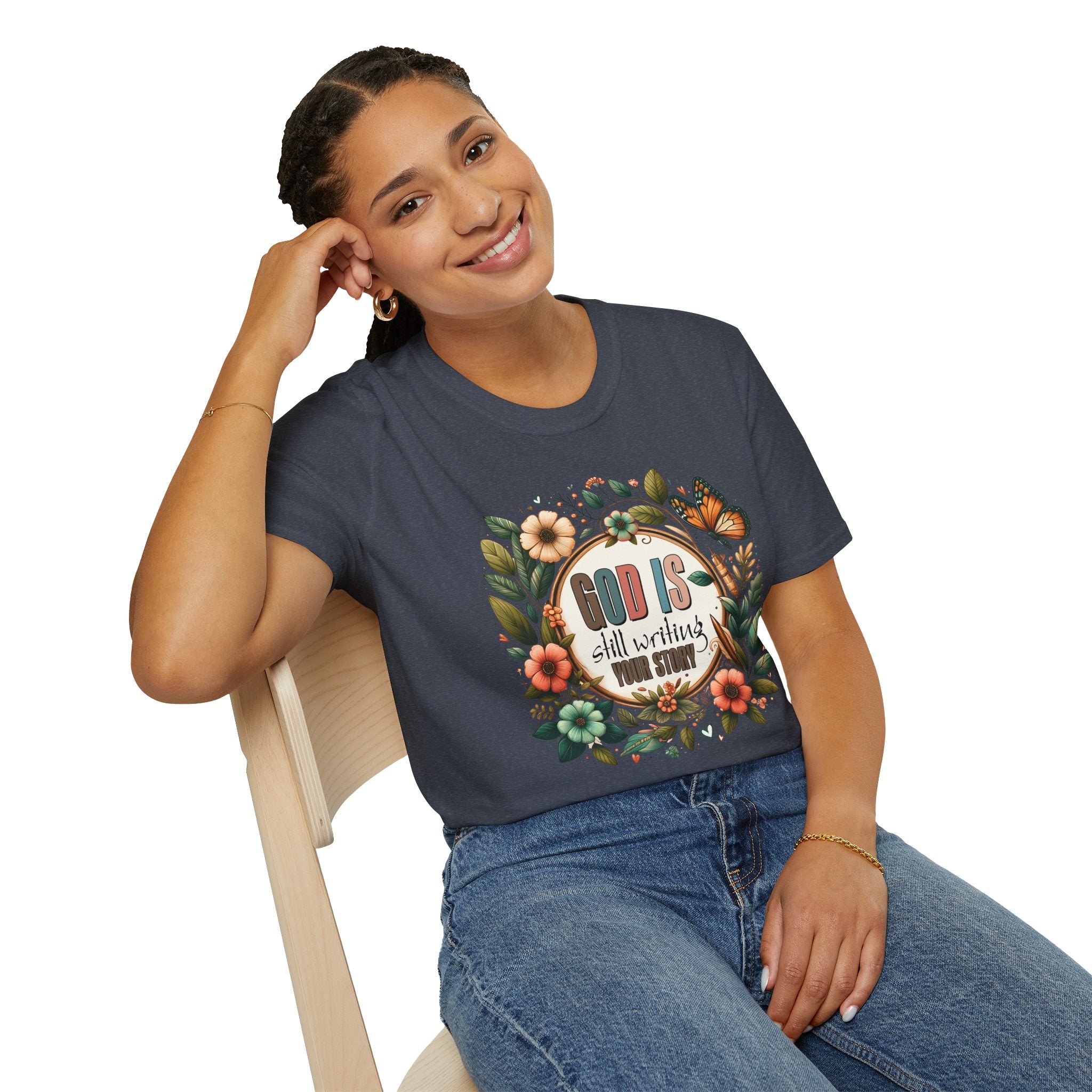 Inspirational T-Shirt — "God Is Still Writing Your Story" Floral Faith Tee