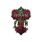 Faith Leopard Cross Kiss-Cut Sticker — Floral Rose Christian Decal