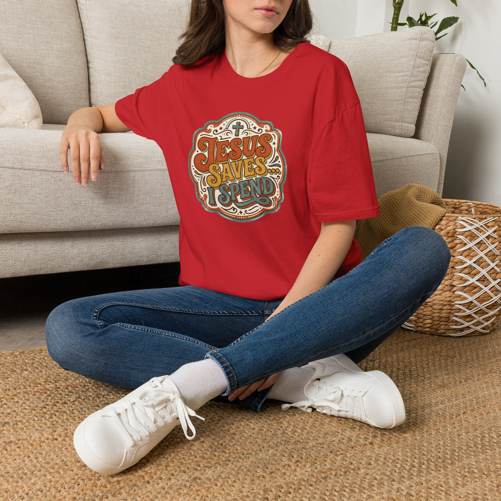 Christian T-Shirt — "Jesus Saves" Vintage Script Faith Tee