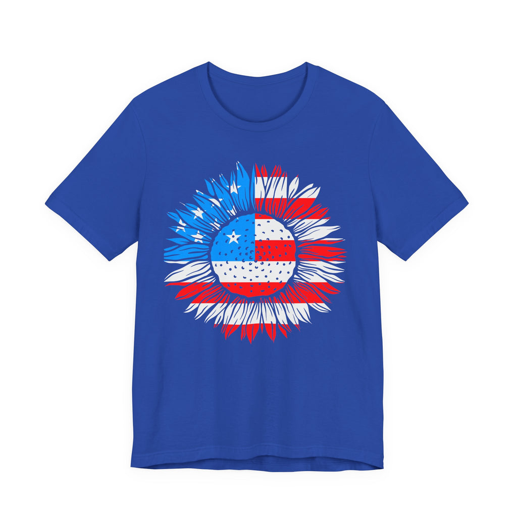 American Flag Sunflower T-Shirt — Patriotic USA Floral Tee for 4th of July