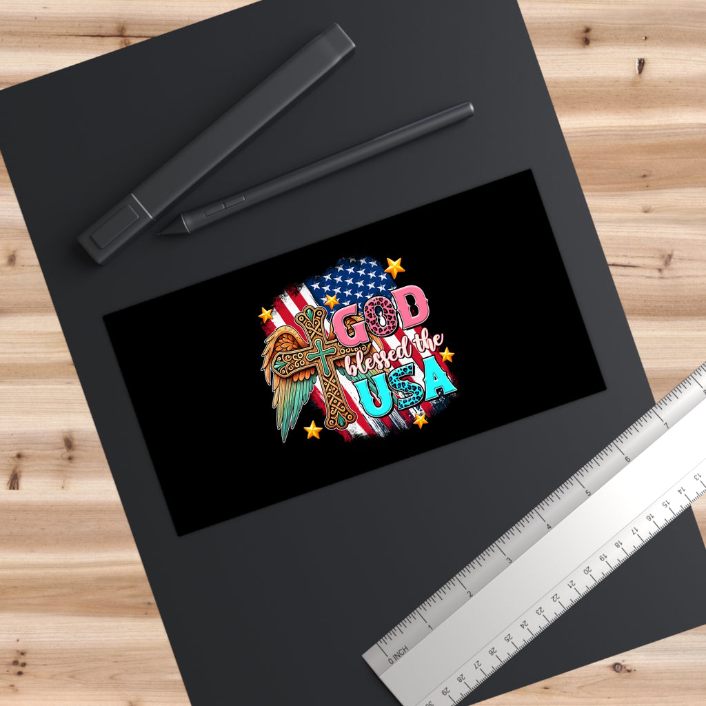 God Blessed the USA Bumper Sticker — Patriotic Cross & Flag Decal