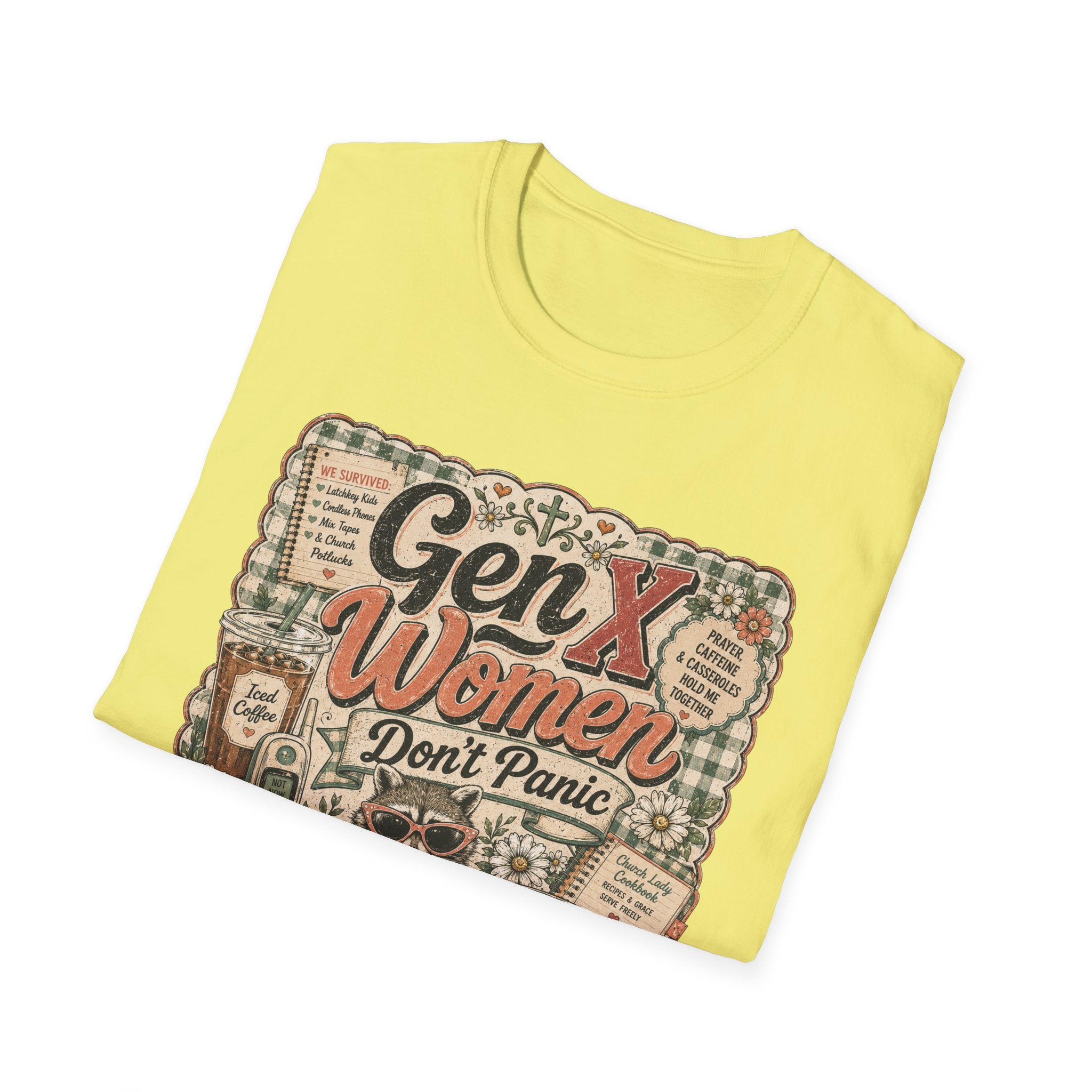 Gen X Women Don't Panic T-Shirt — Retro Raccoon Vintage Graphic Tee