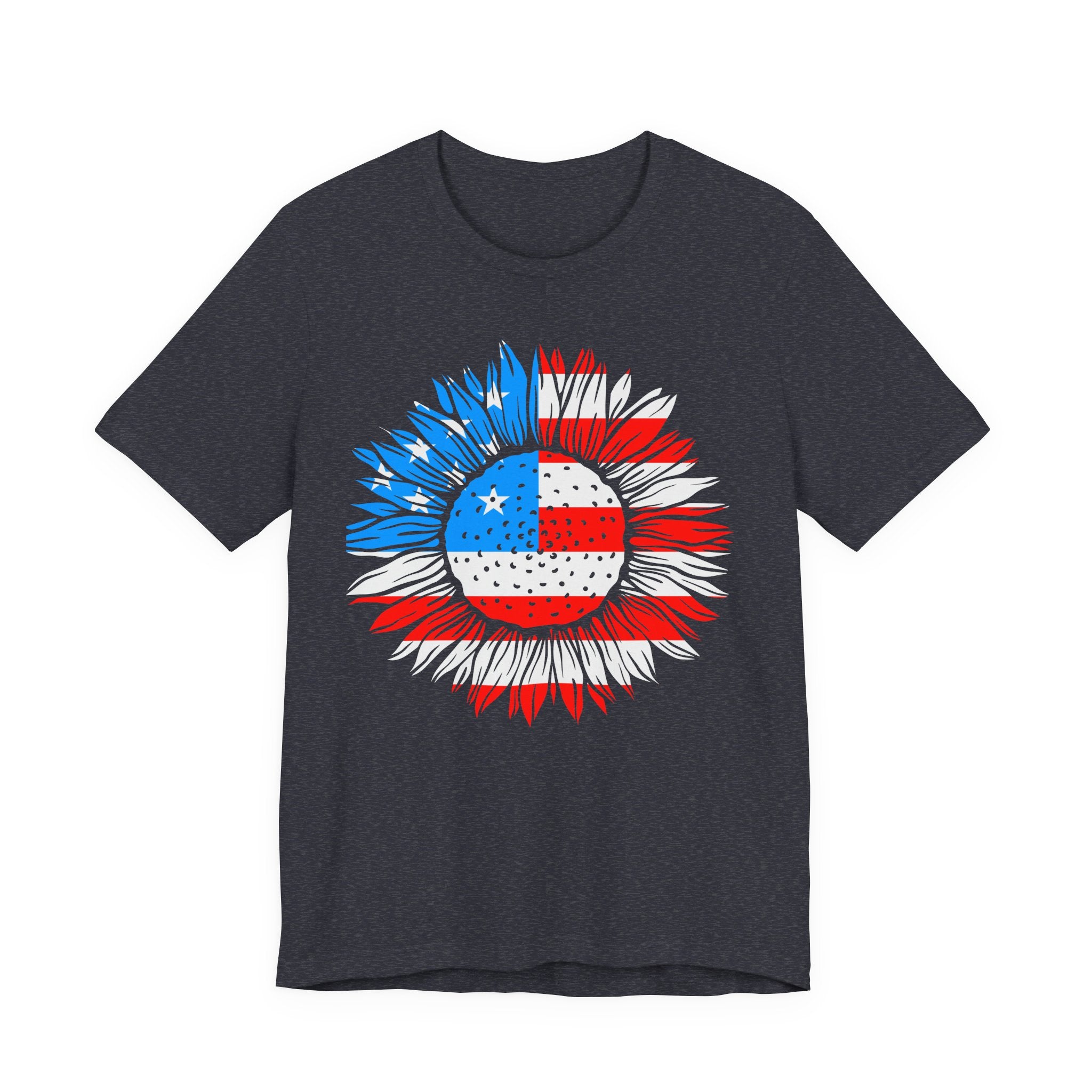 American Flag Sunflower T-Shirt — Patriotic USA Floral Tee for 4th of July
