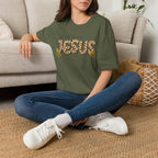 Jesus Leopard Print T-Shirt — "All My Hope Is In Jesus" Floral Faith Tee