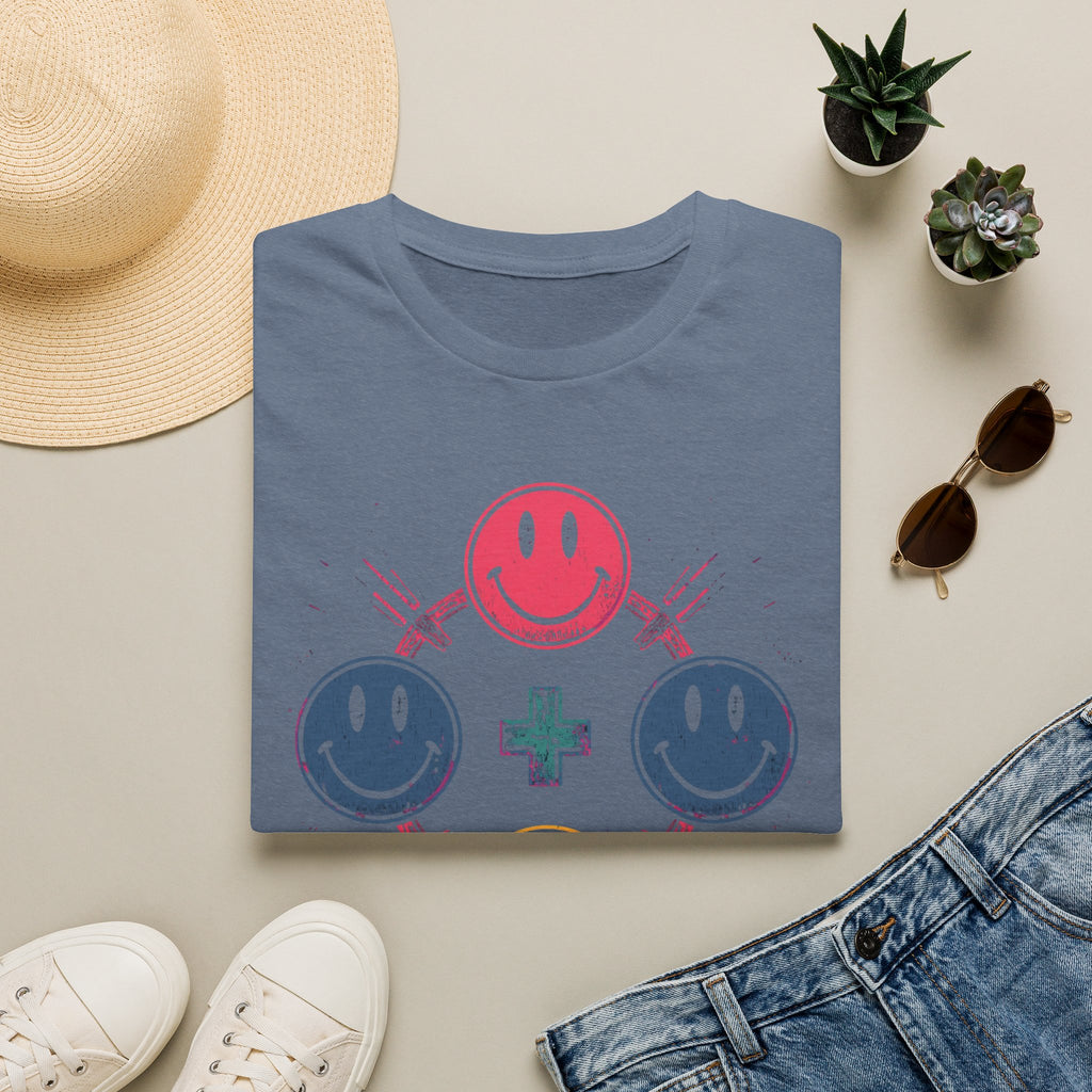 Faith Smiley Cross T-Shirt — Colorful Retro Smile Faces Graphic Tee