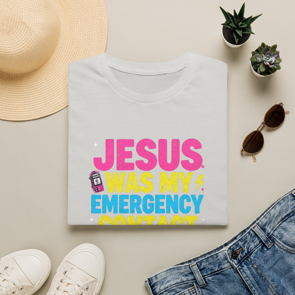 "Jesus Was My Emergency Contact Before It Was Cool" Christian Graphic Tee