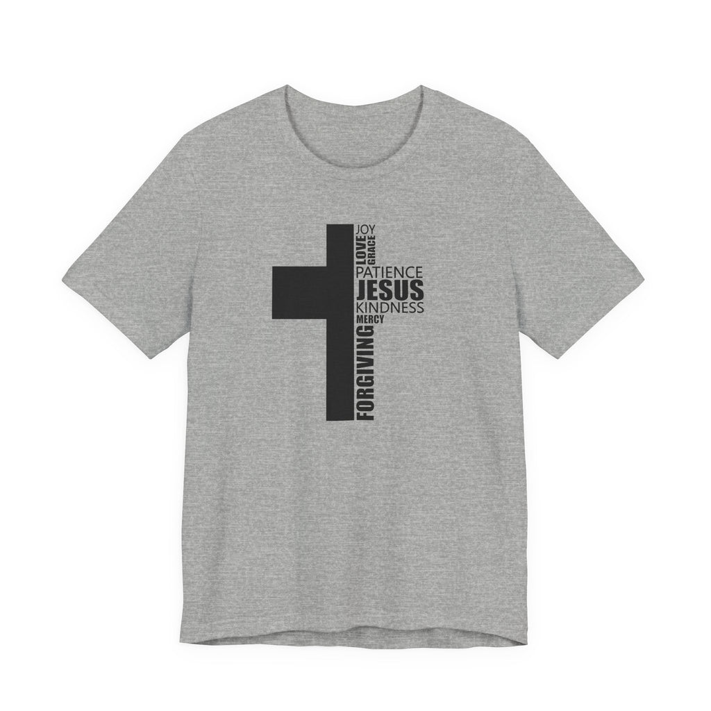 Christian Cross T-Shirt – 'Jesus, Forgiving, Love, Kindness' Word Cloud Tee