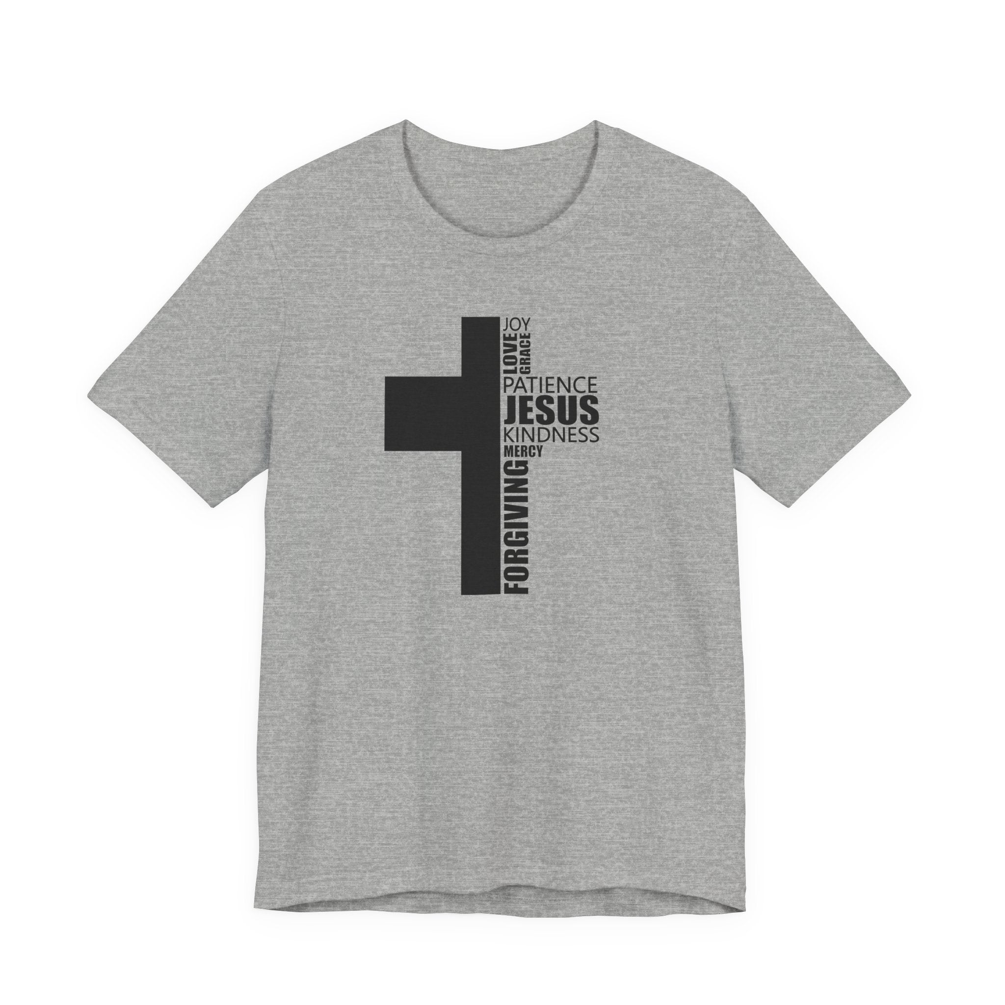 Christian Cross T-Shirt – 'Jesus, Forgiving, Love, Kindness' Word Cloud Tee